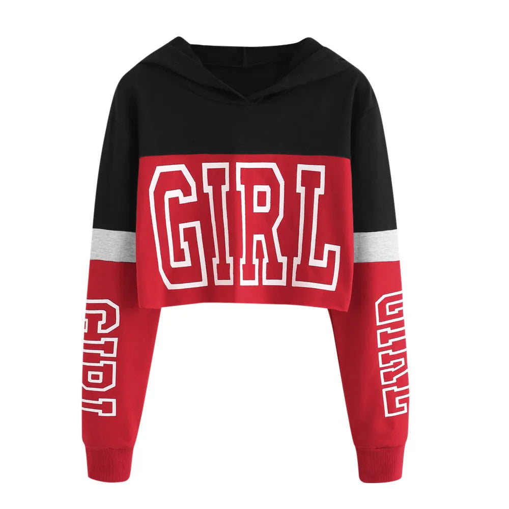 Long Sleeve Sweatshirt Hooded Loose-Fit Casual Sports Cropped Hoodie Autumn Letter Print Japanese Style Vintage All-Match Top