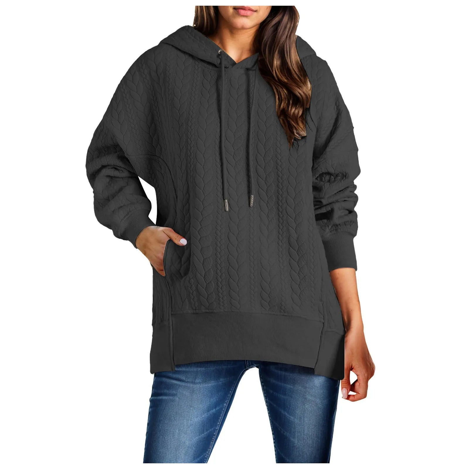 Texture Solid Color Sportswear Casual Round Neck Women Autumn And Winter Sweatshirt Harajuku Street Wear Hoodie Moletom Feminino