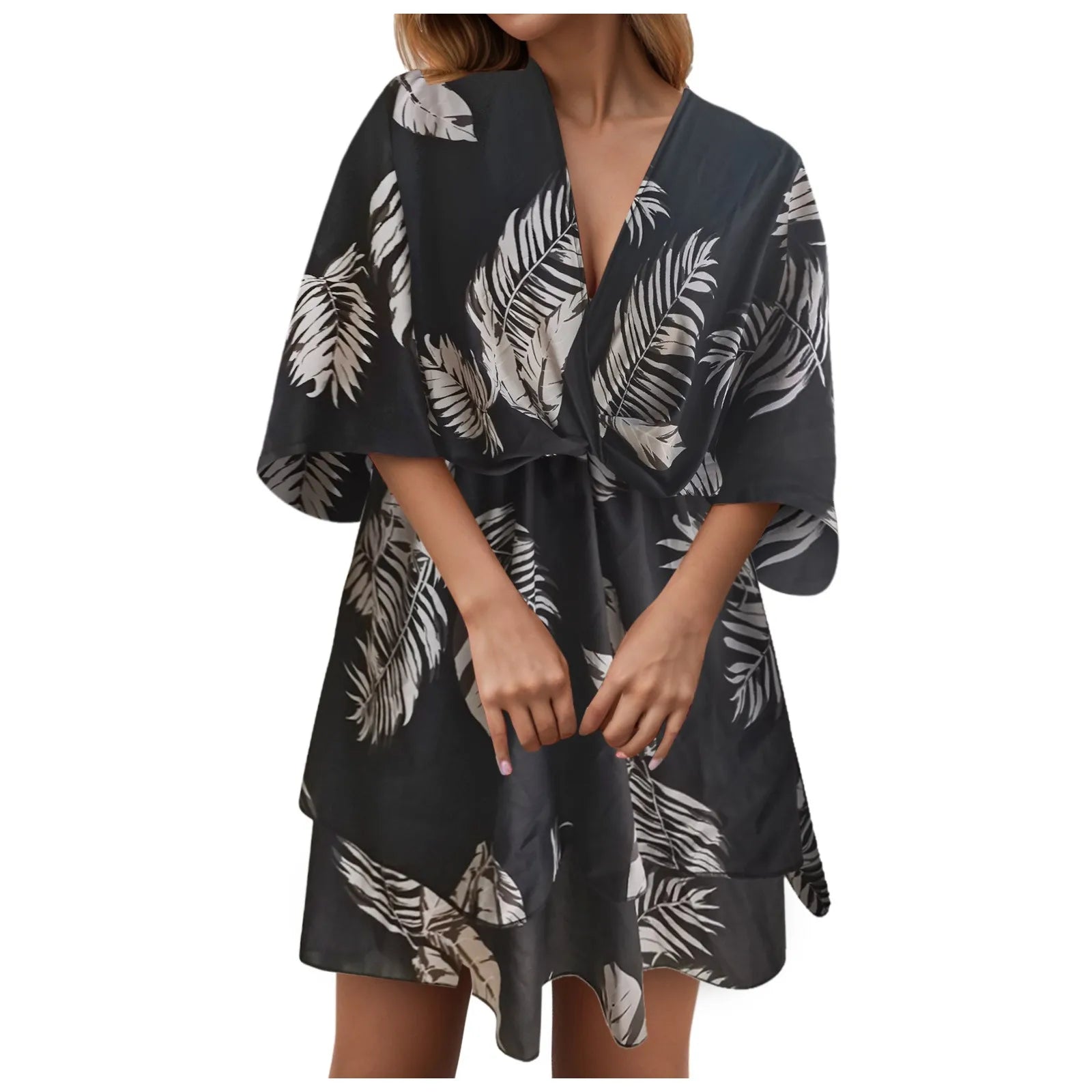 Short Sleeve Maxi Dress Womens Short A Line Flare Dress Knot Front Short Sleeve Tiered Ruffle Swing Dress For Women T Shirt
