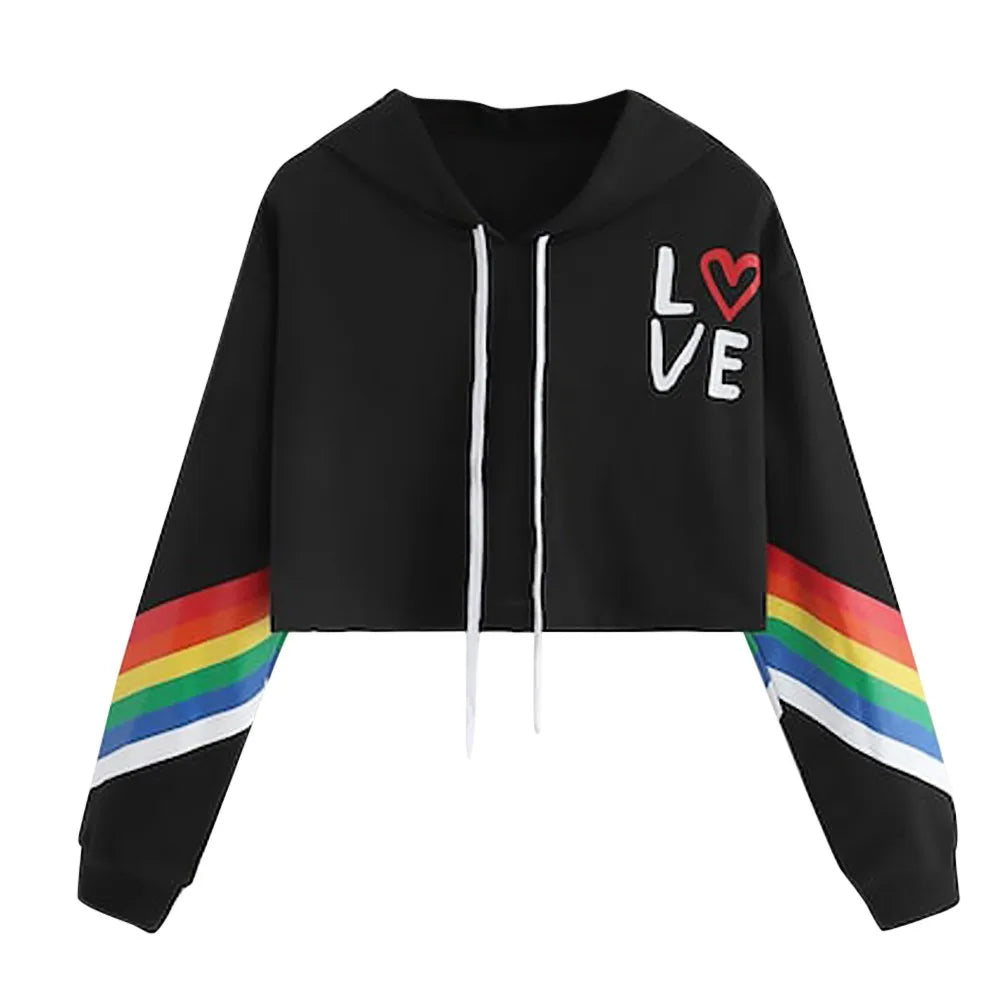 Women'S Long Sleeve Hoodie Pullover Rainbow Letter Print Sweatshirt Trendy Early Autumn Loose Outerwear Sudaderas De Mujeres