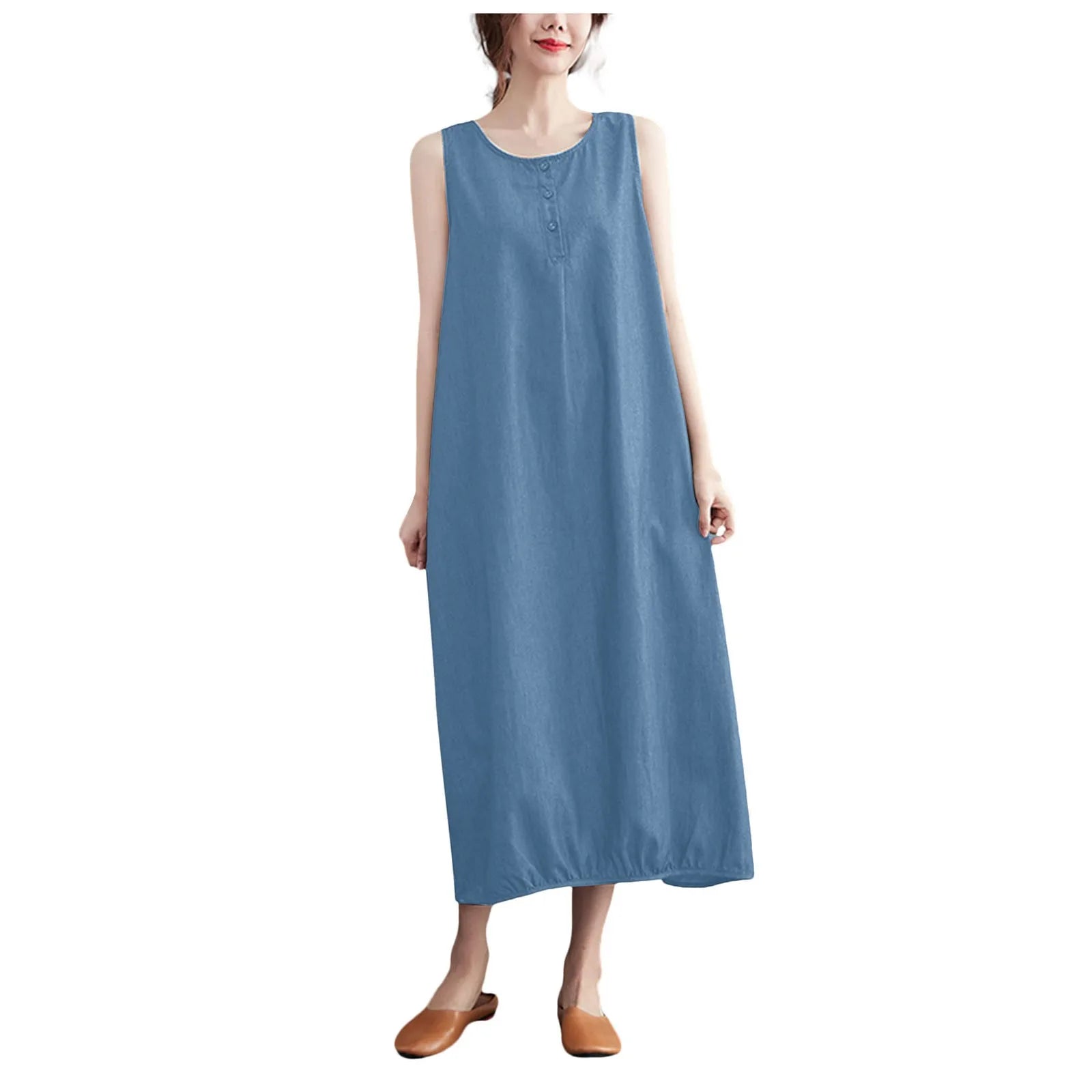 Petite Summer Dresses For Women Petite Length Women Artistic Denim Vest Skirt Summer Thin Large Casual Dresses V Neck For Women