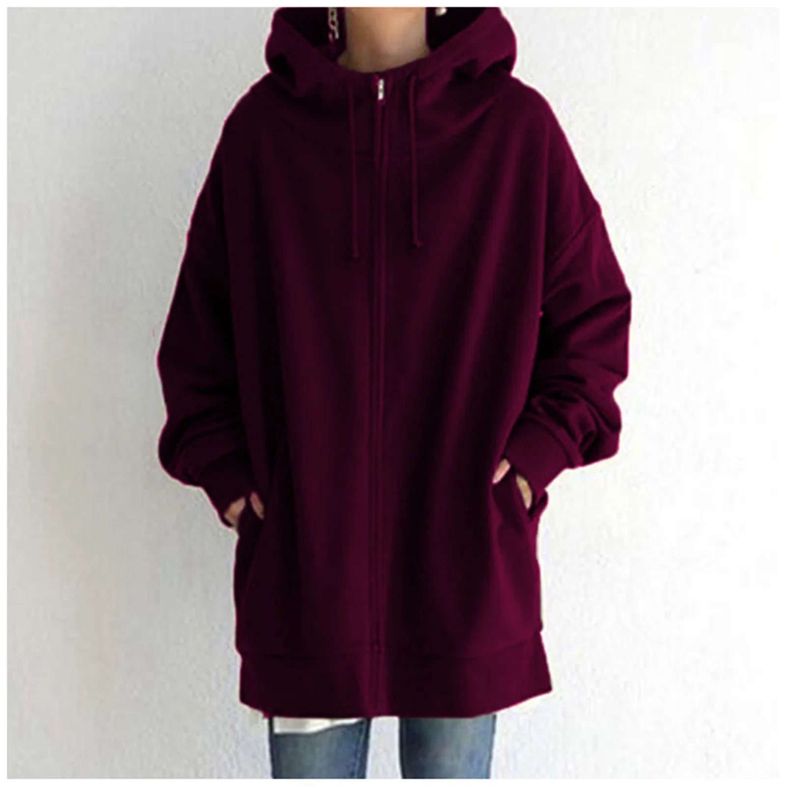Fashion Harajuku Clothing Solid Color Zippered Hooded Over Size Y2k Retro Streetwear Keep Warm Lady Autumn Hoodie Sudadera Mujer