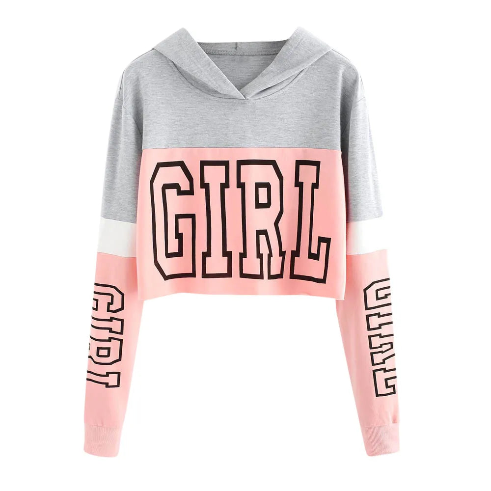 Long Sleeve Sweatshirt Hooded Loose-Fit Casual Sports Cropped Hoodie Autumn Letter Print Japanese Style Vintage All-Match Top