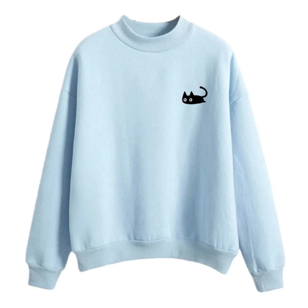 Crewneck Fleece Streetwear Casual Cute Cat Printed Sweatshirt Top Long Sleeve Hip Hop Oversized Hoody Casual Loose Sweatshirt