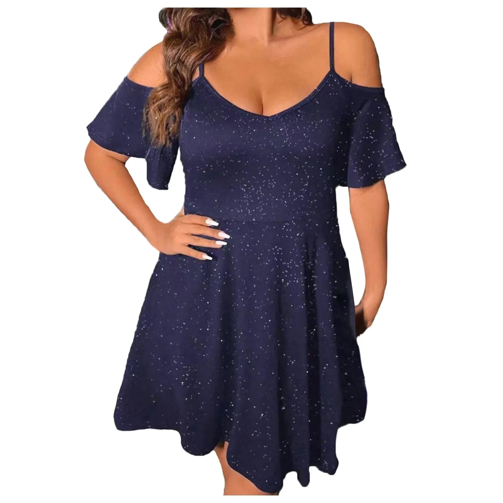 Women Casual Solid Color Dress Short Sleeve Round Neck Dress Casual Loose Shiny And Sparkling Mesh Dresses Vestidos Para Mujer