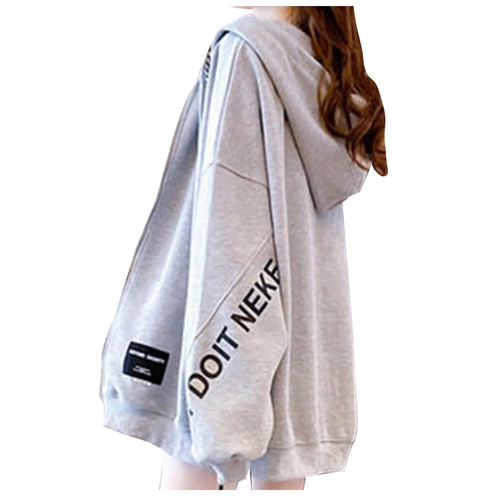 Thin Loose Large Size Hoodies Long Sleeves Front Zipper Fashion Loose Hoody Warm Casual Sweatshirt Autumn Fleece Female Clothing