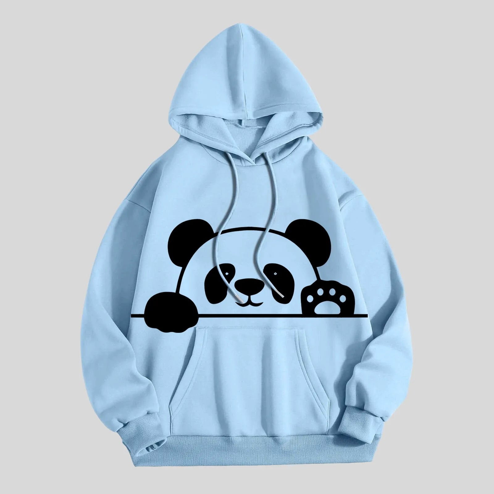 Panda Print Long Sleeves Hoodies Loose Fit Hooded Sweatshirt Hip Hop Oversized Hoody Casual Loose Crewneck Fleece Streetwear