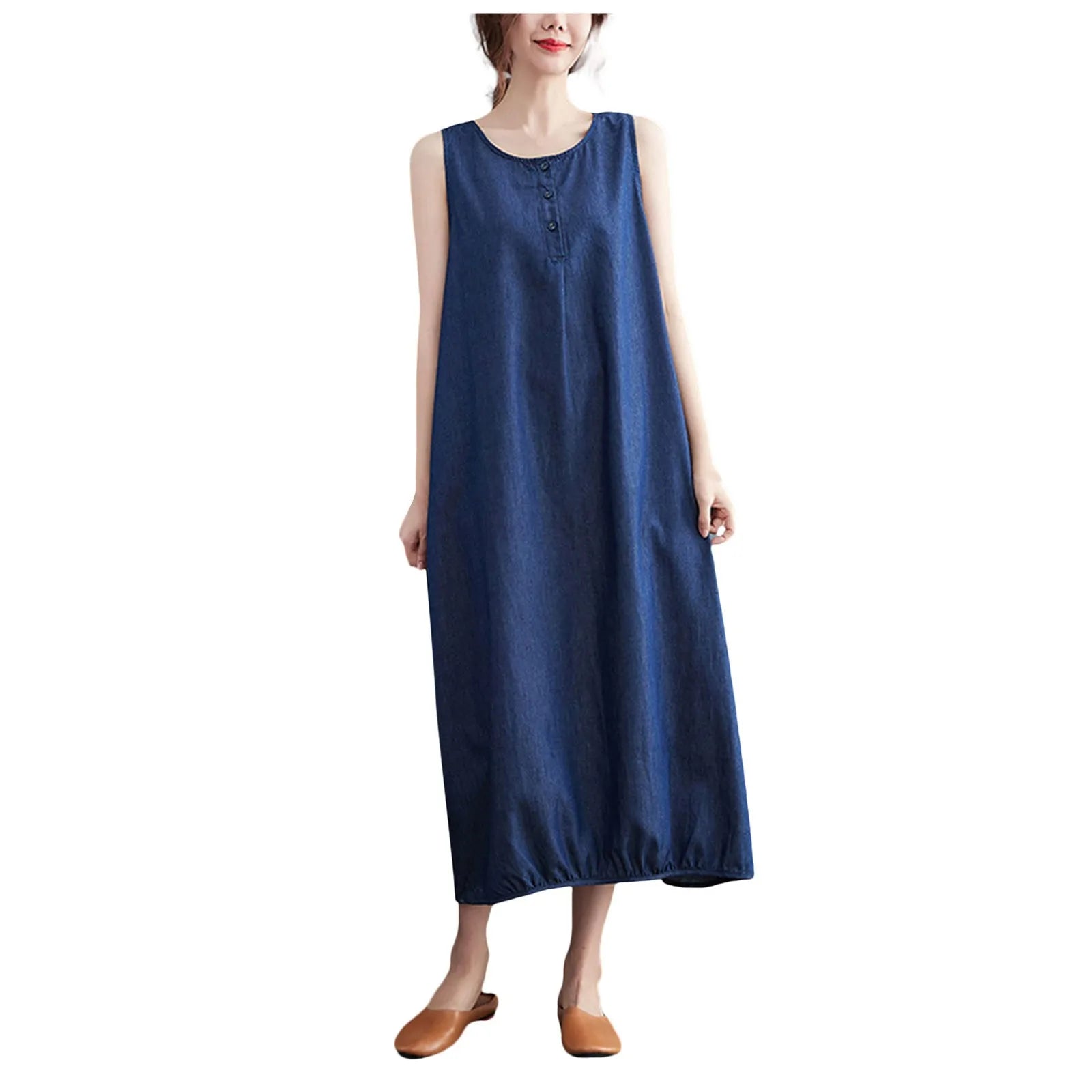 Petite Summer Dresses For Women Petite Length Women Artistic Denim Vest Skirt Summer Thin Large Casual Dresses V Neck For Women