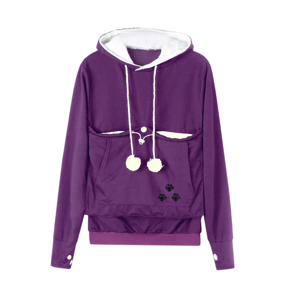 Pet Dog Cat Holder Coat Pouch Large Pocket Women Y2k Street Fashion Brand Loose Oversized Hoodie Versatile Casual Retro Top худи