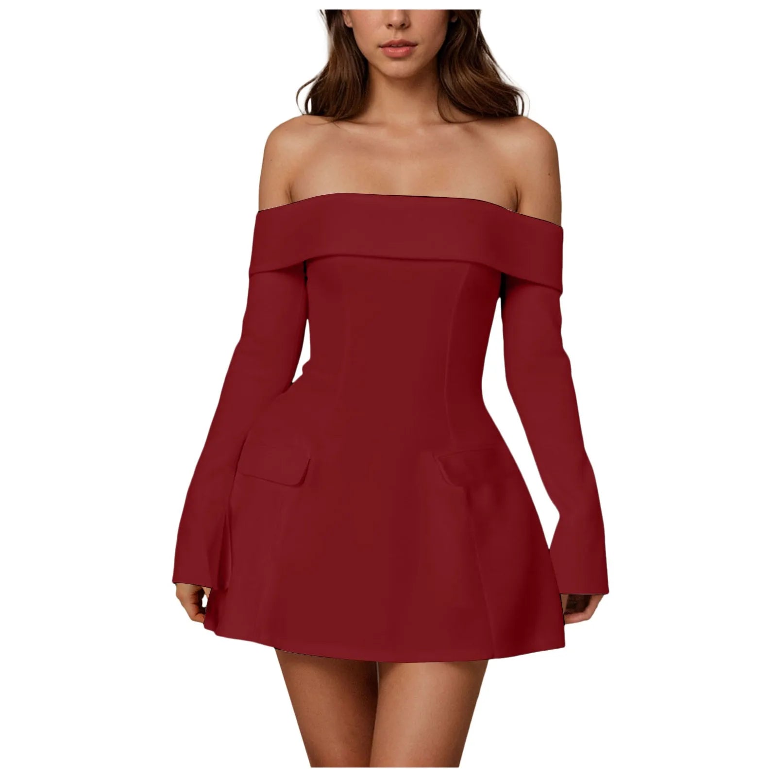 Summer Party Dress Women Sexy Mini Dress Off Shoulder Long Sleeve Dress Line Dress Short Formal Casual Dresses For Women Midi