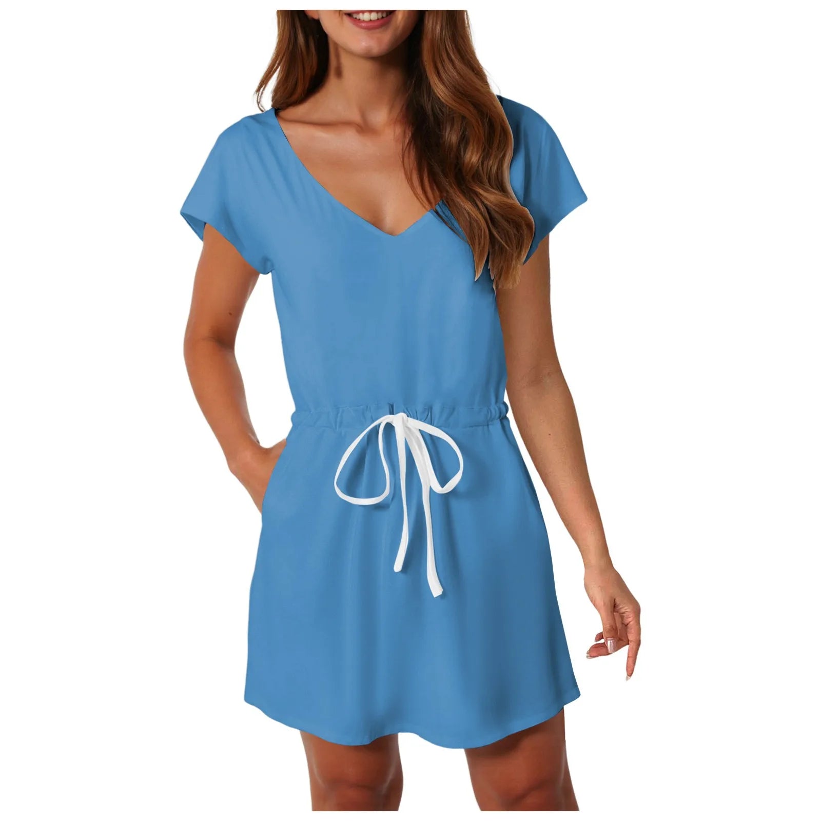 Summer Floral Women Daily Dresses Strip Print Short Sleeve Casual Dress With Pocket Short Cuff Nice Casual Dresses For Women 원피스