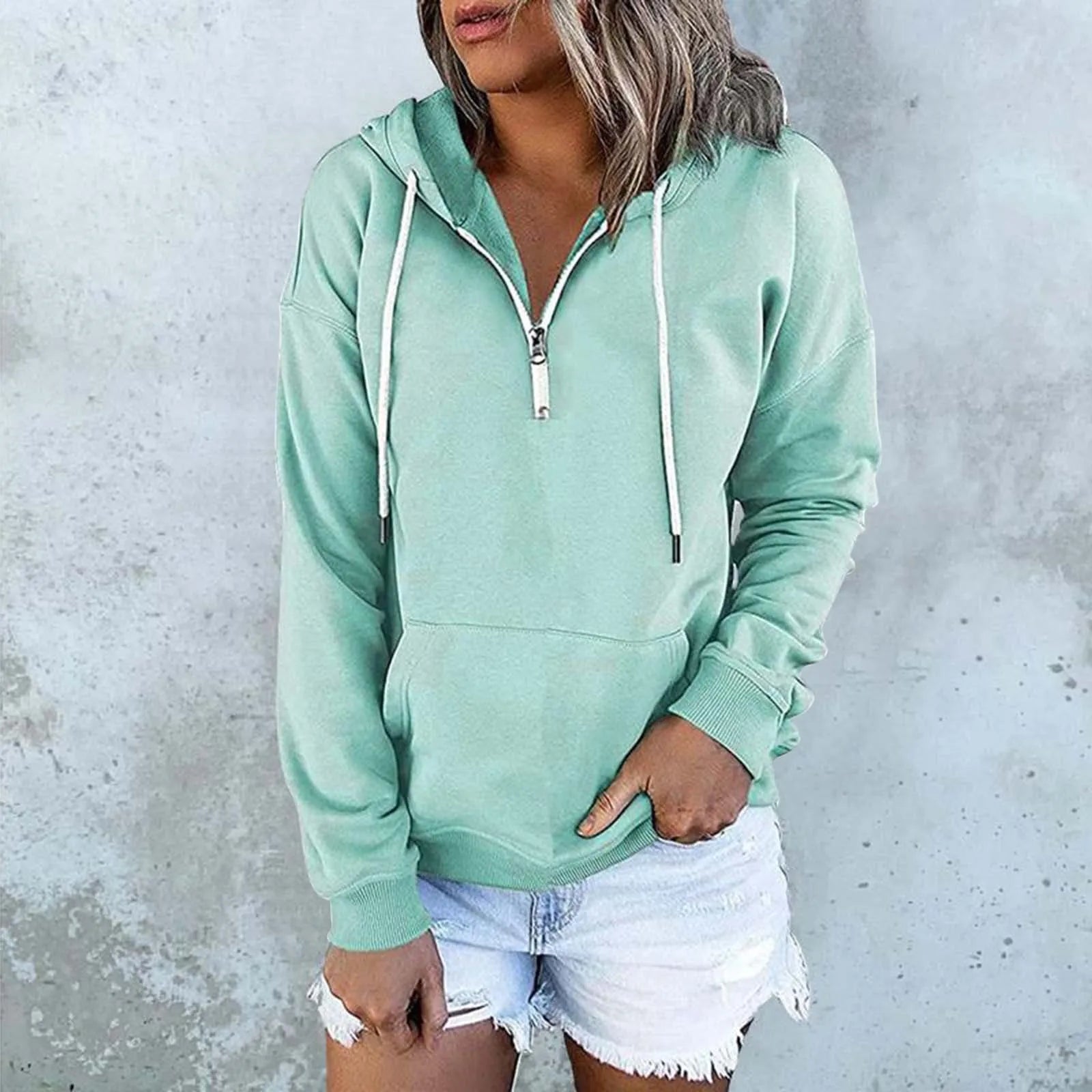 Large Loose Solid Color Hoodies Round Neck Long Sleeve Streetwear Autumn Hip Hop Female Casual Fleece Top Sudaderas De Mujeres