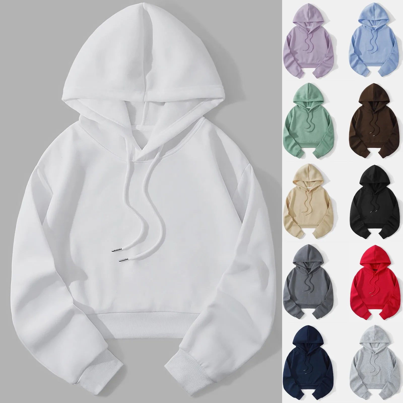 Casual Solid Color Women Cropped Hoodie Sport Style Fleece Warm Sweatshirt Fashion Casual Loose Brand Hoody Streetwear толстовка