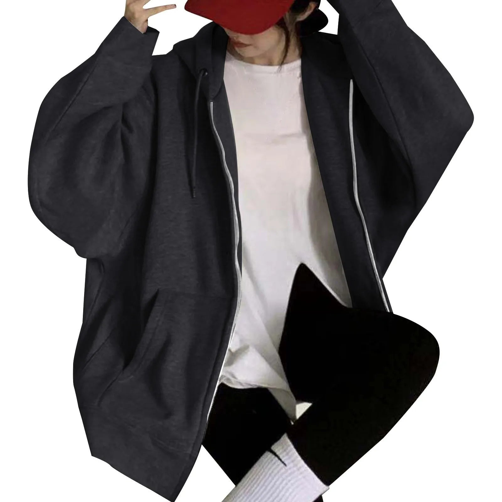 Ladies Hooded Sweatshirt With Zipper Hip Hop Street Casual Solid Color Female Hoodies Fashion Oversize Loose New Sweatshirts 후드티