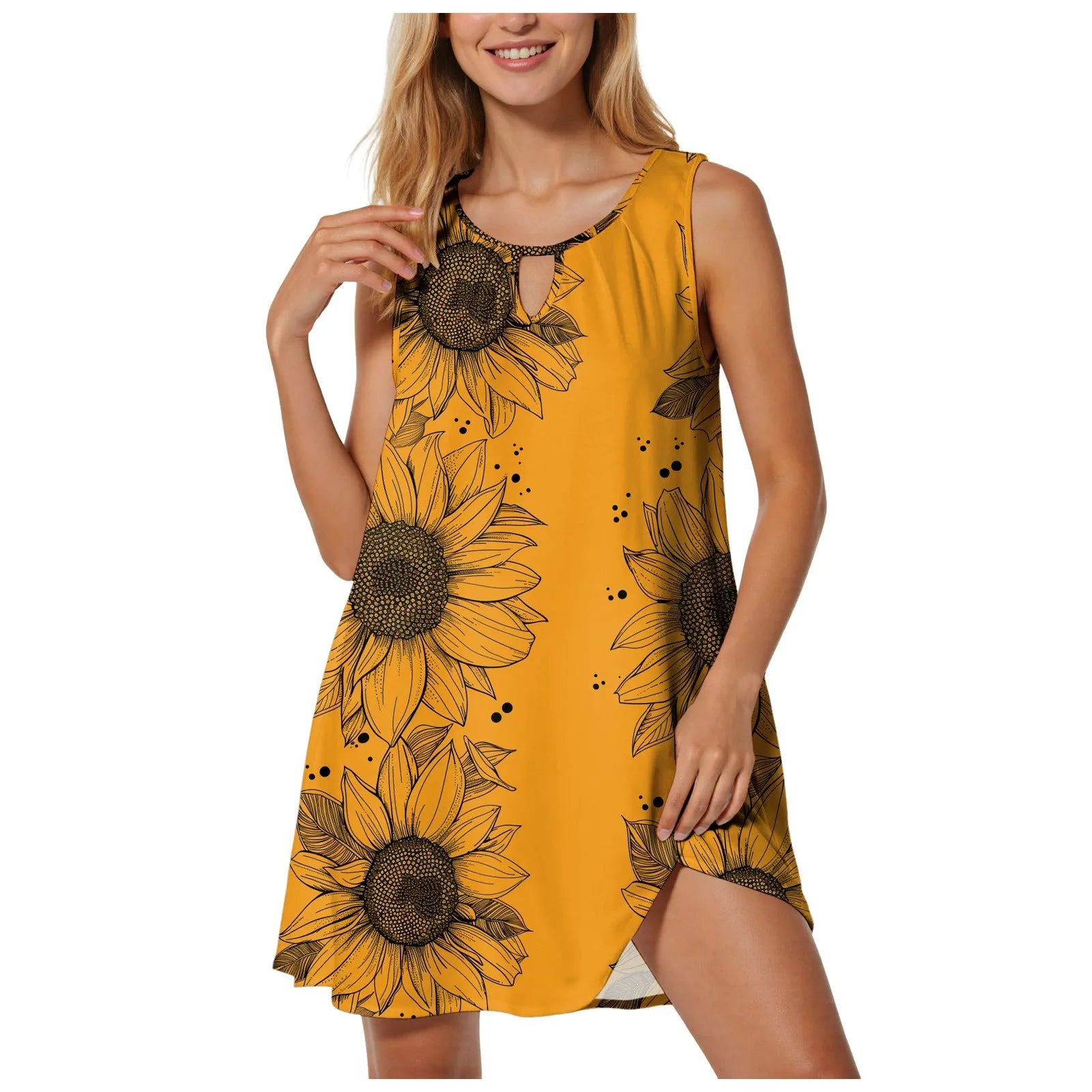 Dress For Concert Women Sunflower Print Beach Cover Up Casual Spring Sleeveless Sundresses Short Sleeve Maxi Dress With Pockets
