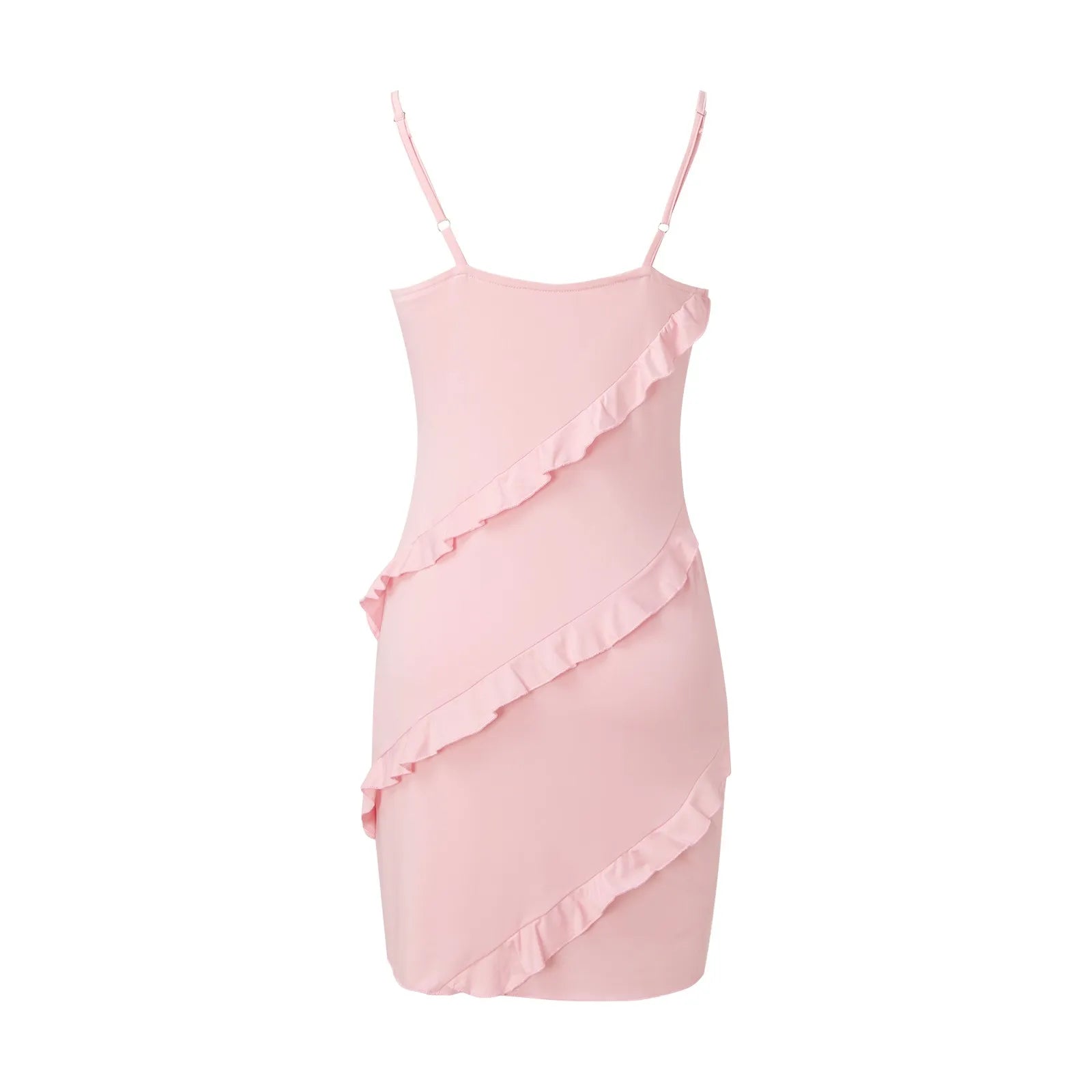 Spaghetti Strap Dresses For Women Midi Length Sexy Back Slim Sleeveless Dress Ruffled Mini Party Low Cut Dress Vestido Feminino