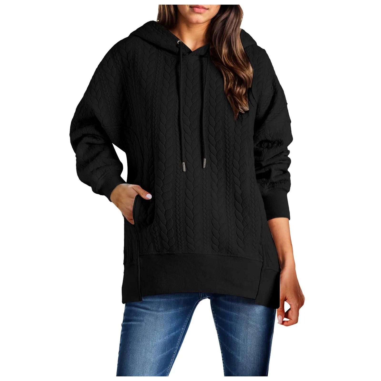 Texture Solid Color Sportswear Casual Round Neck Women Autumn And Winter Sweatshirt Harajuku Street Wear Hoodie Moletom Feminino