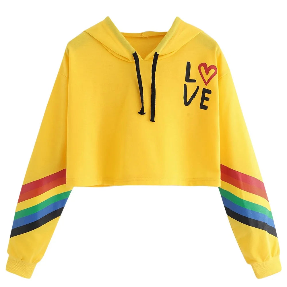 Women'S Long Sleeve Hoodie Pullover Rainbow Letter Print Sweatshirt Trendy Early Autumn Loose Outerwear Sudaderas De Mujeres