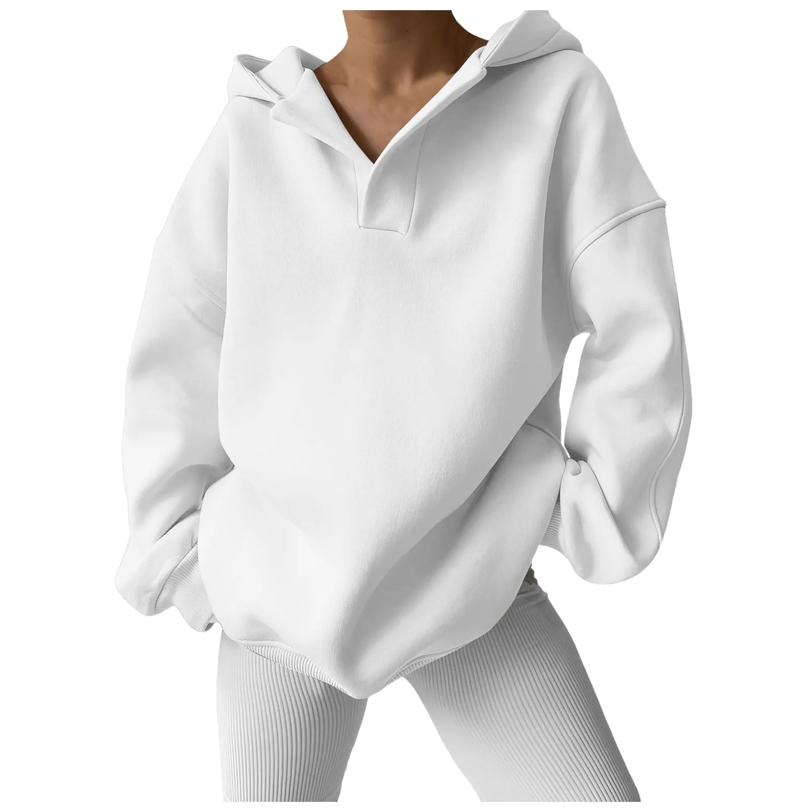 V Neck Oversized Hoodie With Pocket Classic Fleece Y2k Clothing High Street Sweatshirts Round Neck Vintage Outerwear Ropa Barata