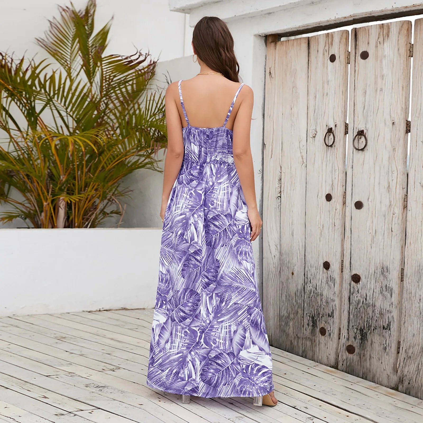 V Neck High Waist Maxi Dresses Womens Summer 2025 Sexy Elegant Long Dress Floral Sleeveless Spaghetti Strap Vacation Dress 원피스