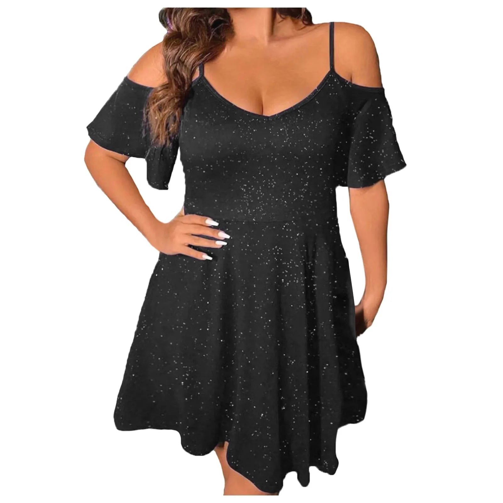 Women Casual Solid Color Dress Short Sleeve Round Neck Dress Casual Loose Shiny And Sparkling Mesh Dresses Vestidos Para Mujer
