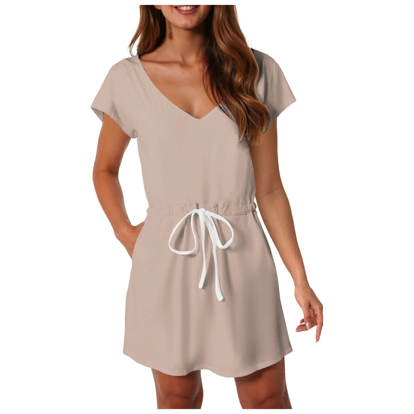 Summer Floral Women Daily Dresses Strip Print Short Sleeve Casual Dress With Pocket Short Cuff Nice Casual Dresses For Women 원피스