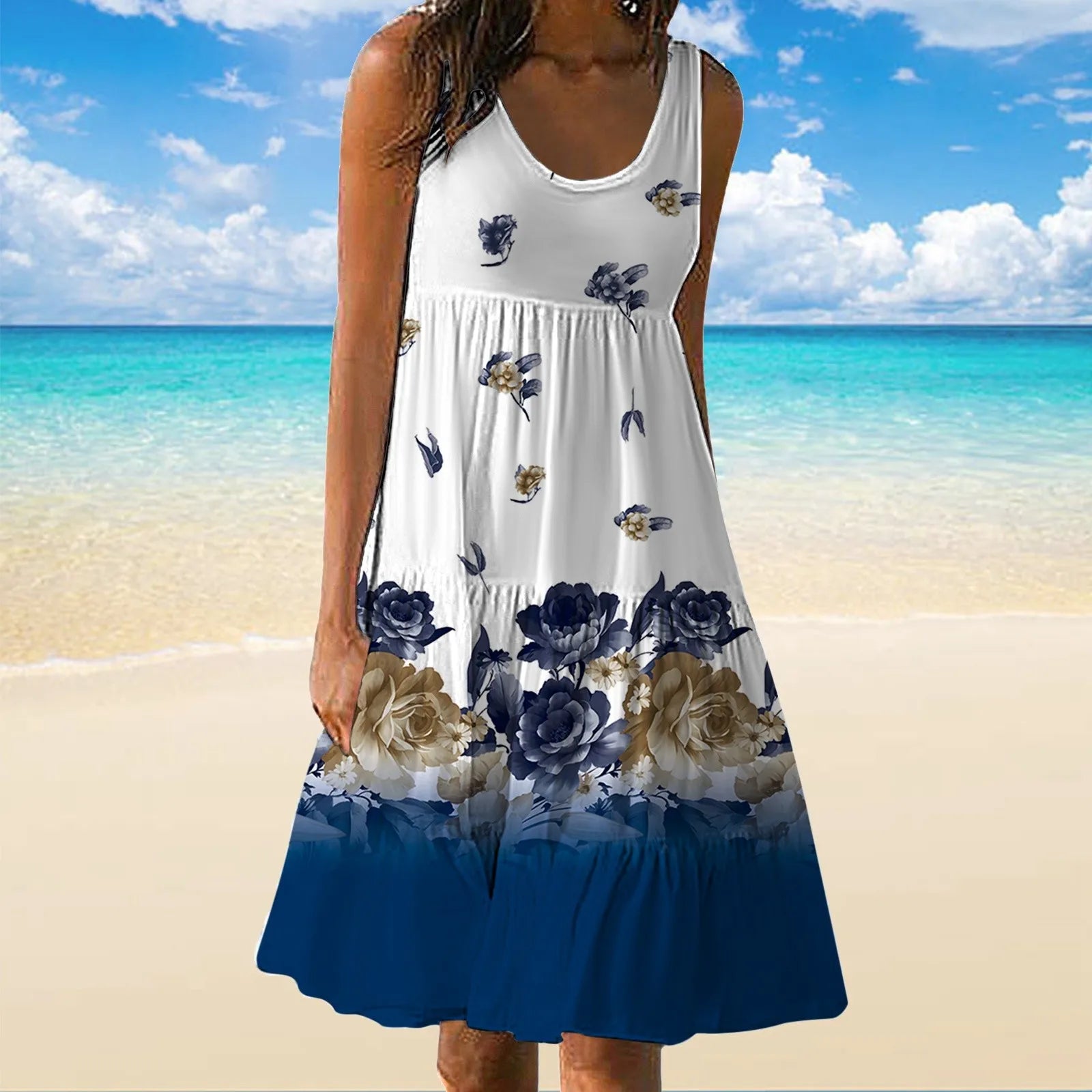 Maxi Dress With Sleeves Women Summer Casual Dress Crew Neck Sleeveless Tank Dress Beach Dress Swing Womens Casual Sweater Dress
