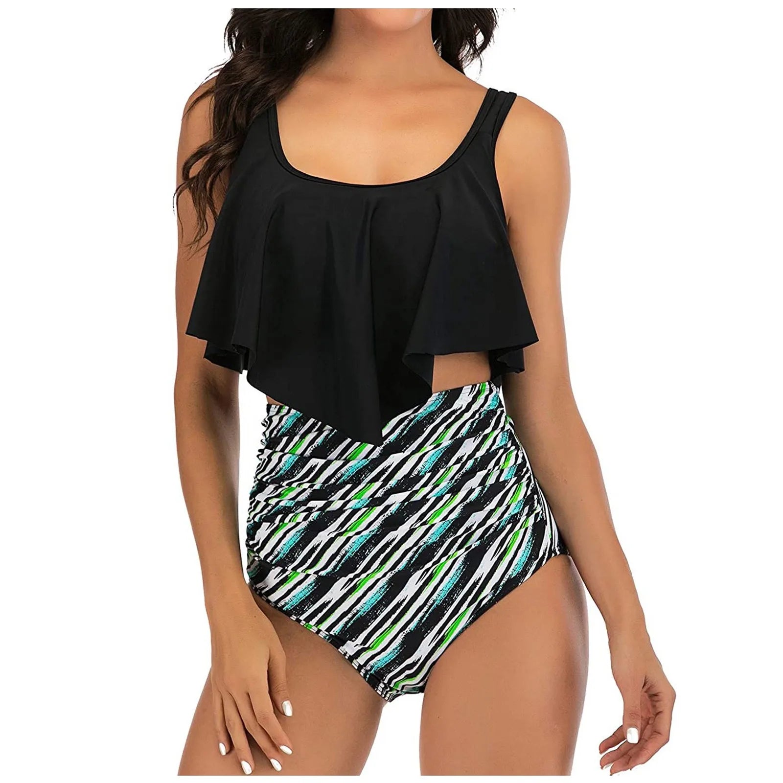 Push-Up Padded Bra Thong Two Pieces Swimwear Two Suit High Ruffled Set Bikini Waisted Pieces Bottom Women With Traje De BañO