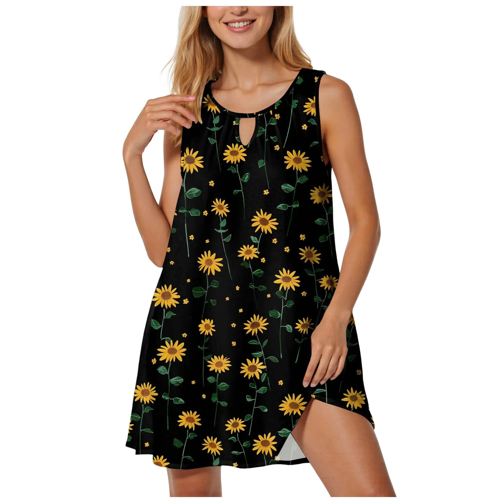 Dress For Concert Women Sunflower Print Beach Cover Up Casual Spring Sleeveless Sundresses Short Sleeve Maxi Dress With Pockets