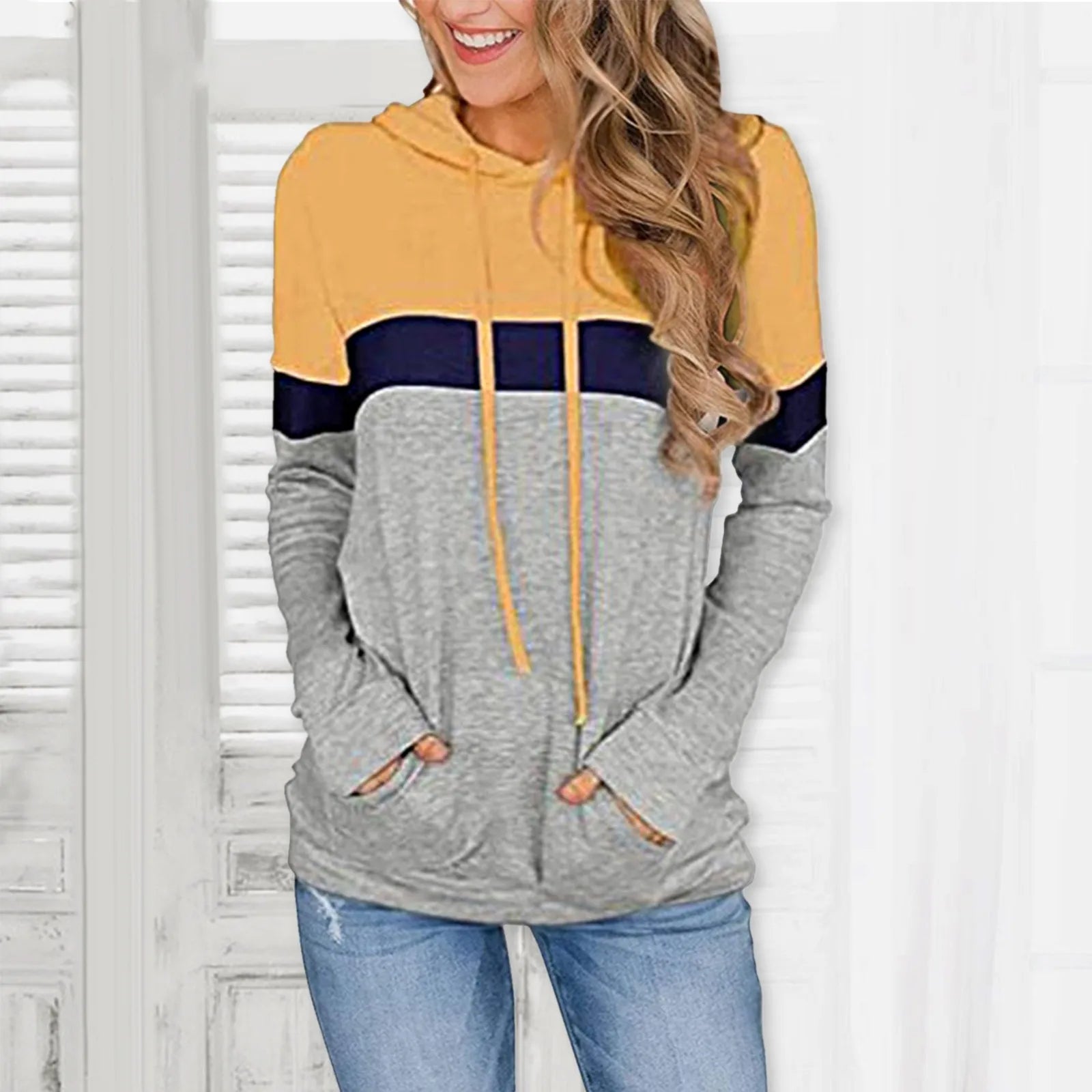 Ladies Casual Long Sleeve Hoodie Pullover Autumn Female Fleece Splicing Color Top Korean Trend Woman Sweatshirts женское платье