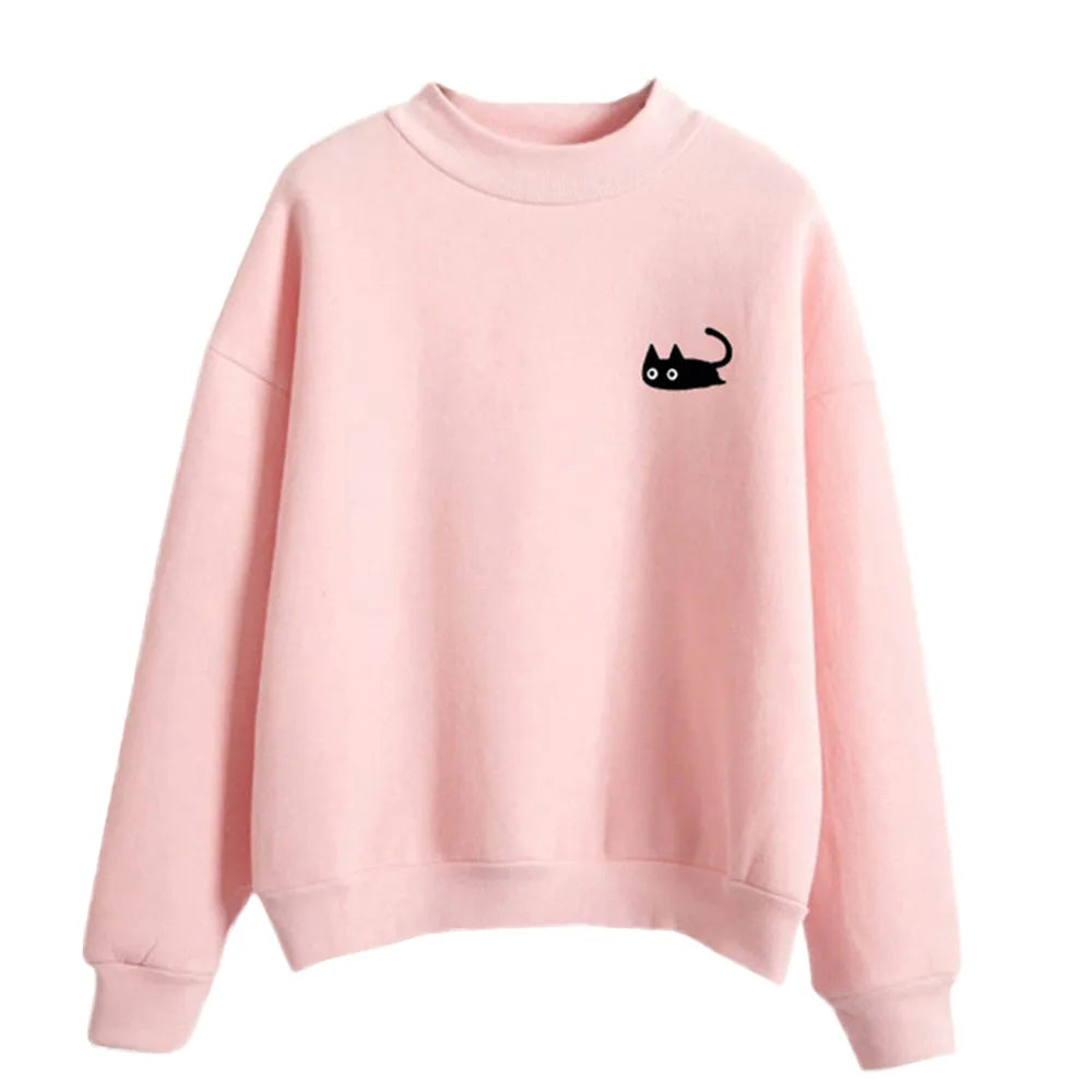 Crewneck Fleece Streetwear Casual Cute Cat Printed Sweatshirt Top Long Sleeve Hip Hop Oversized Hoody Casual Loose Sweatshirt